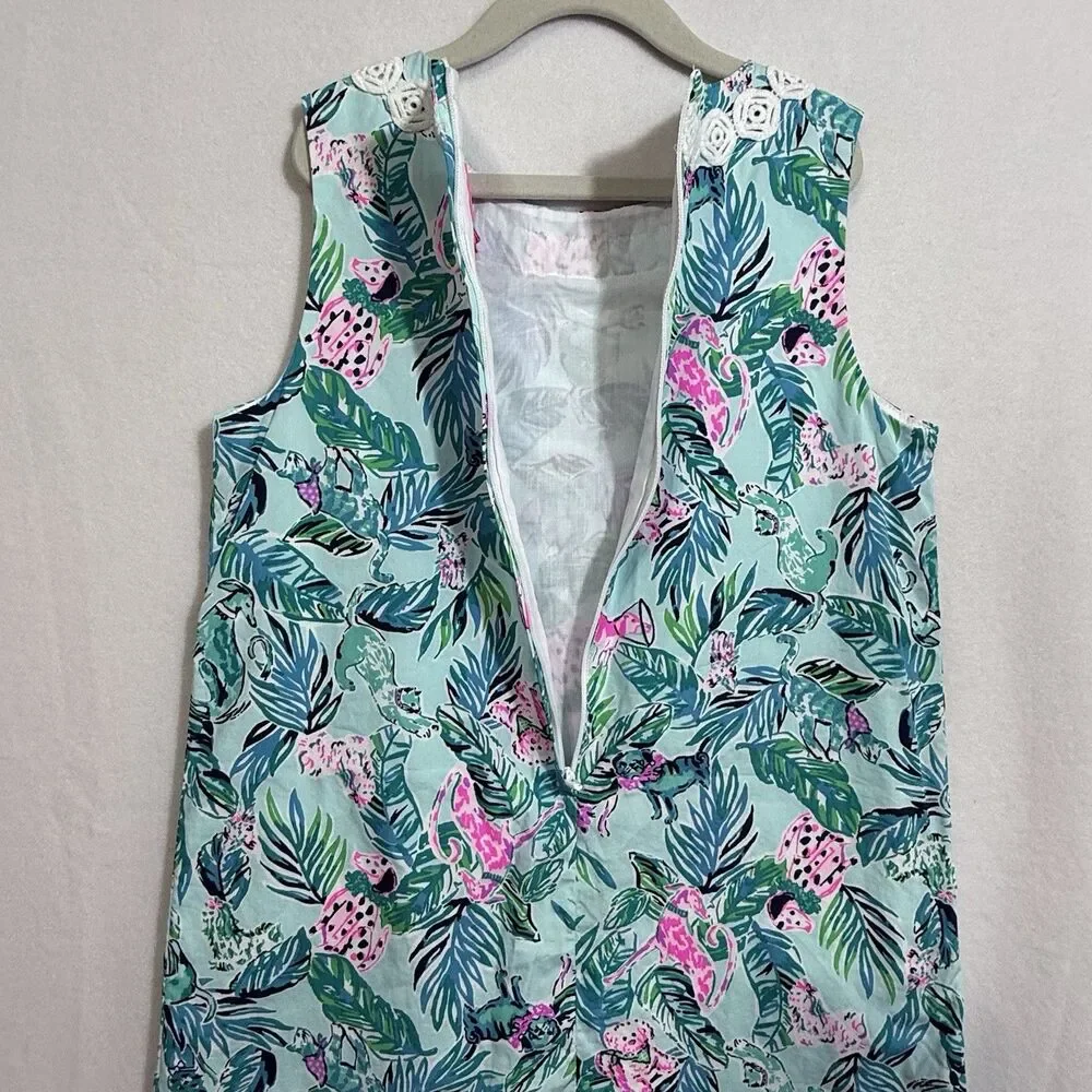 Lilly Pulitzer Barking Up The Palm Tree Seasalt Blue Classic Shift Dress Girl 10 - Picture 8 of 11
